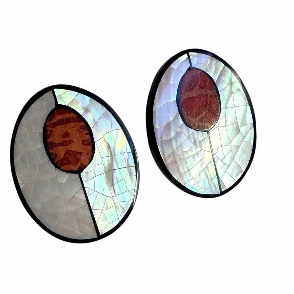 Abalone Shell Mosaic Oval Statement Earrings